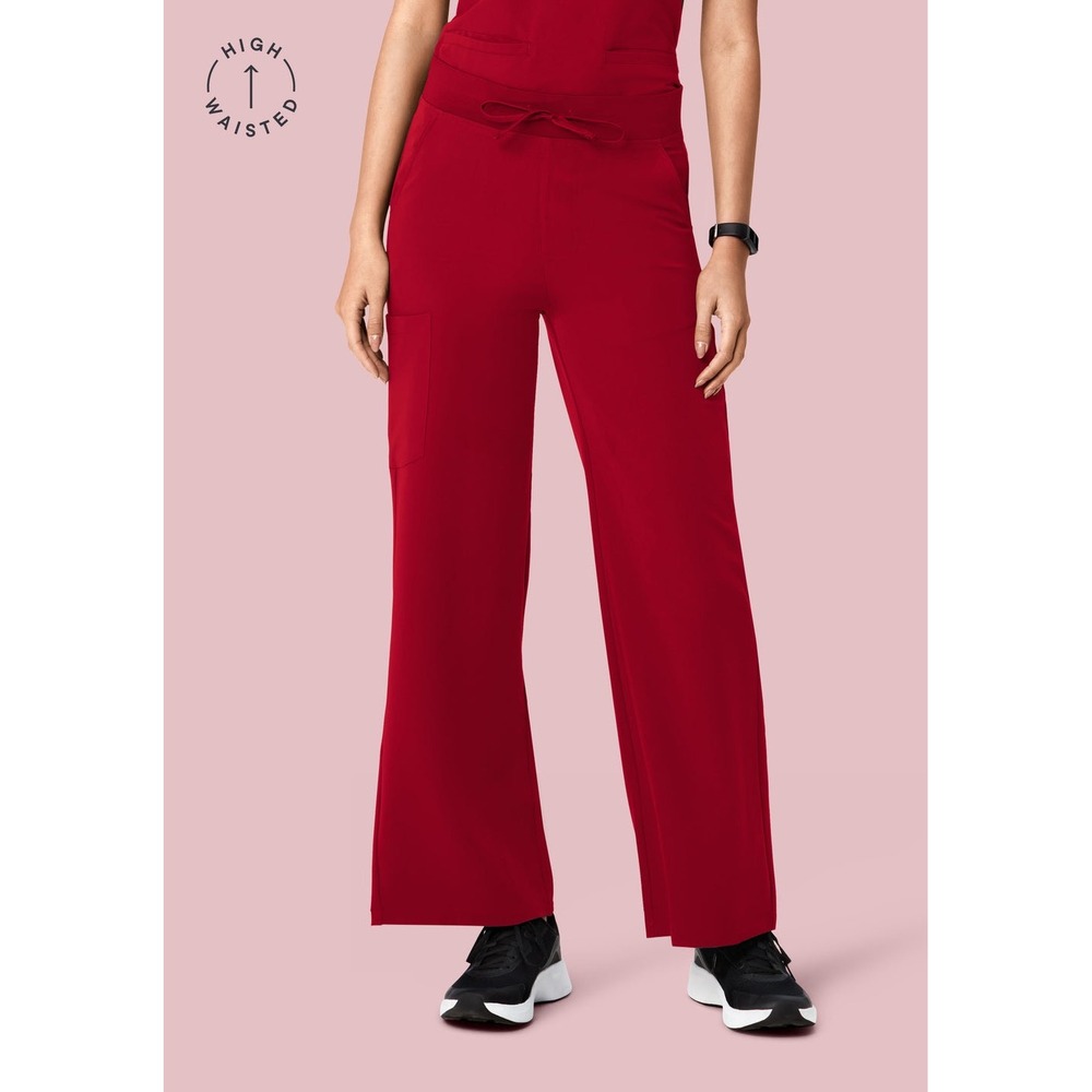 NEW Mandala High Waisted Wide Leg Scrub Pants Cardinal Red Petite Small Equa-Tek